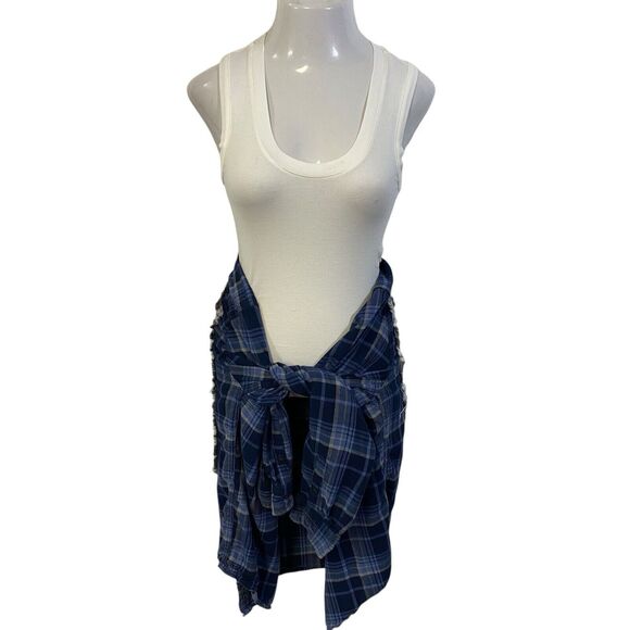 Christian Religious Flannel Shirt Womens 1X Shacket Upcycled Art Cottage Blue - Picture 15 of 16